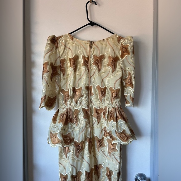 Handmade elegant women’s special occasion peplum gown in brown yellow Size S - Picture 9 of 14